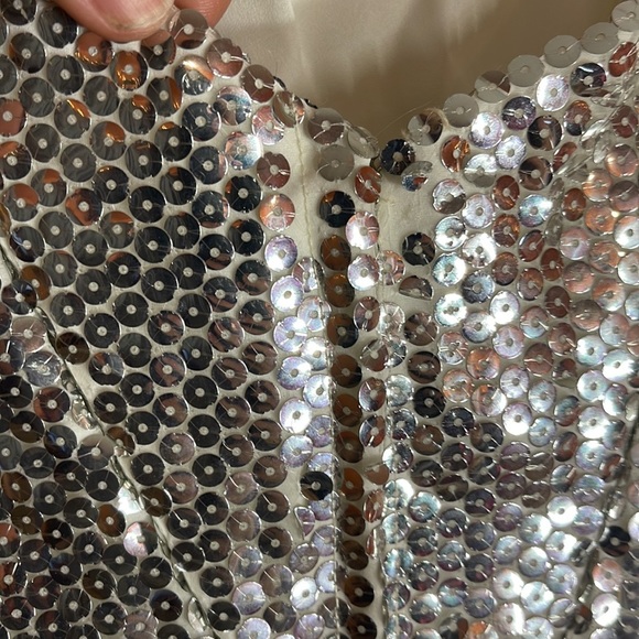 Alyce Designs couture evening sequined evening gown vintage 1980 silver - Picture 7 of 11